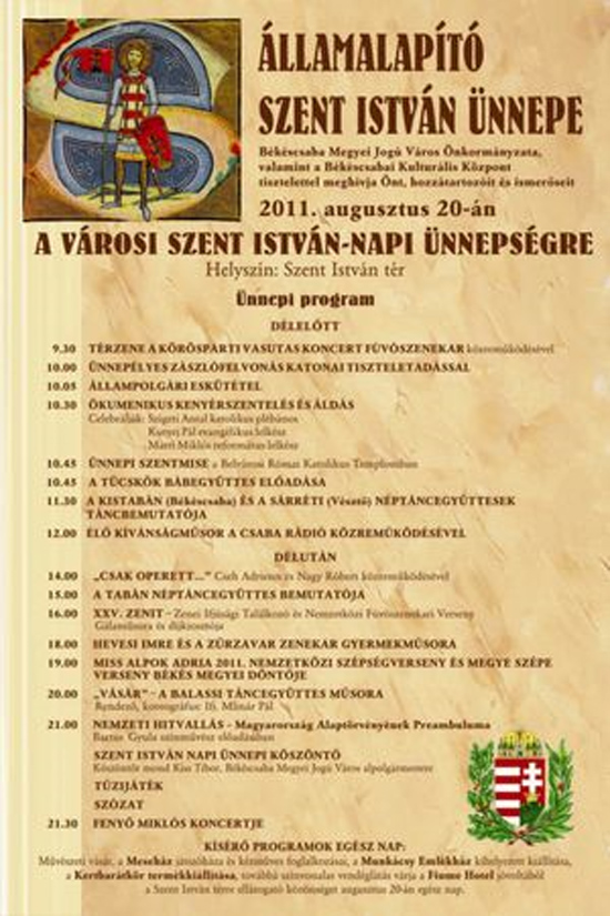 Színes programok az Államalapítás ünnepén Békéscsabán